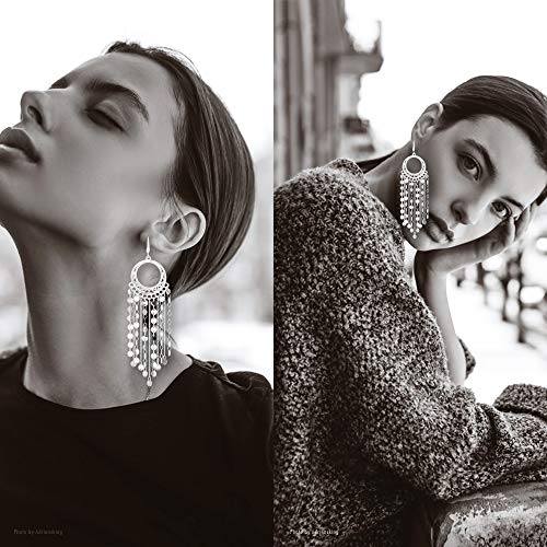 Bohemian Boho Tassel Dangle Drop Earrings for Women – Lightweight Filigree Gypsy Coin Chandelier Disc Charm Hoops – included Gift Box3