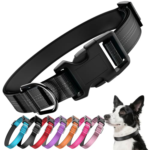 Reflective Dog Collar with Buckle, Heavy Duty Dog Collars with Soft Padded, Adjustable, Ultra-Durable, Pet Collar for Small Medium and Large Dogs (Black, S)