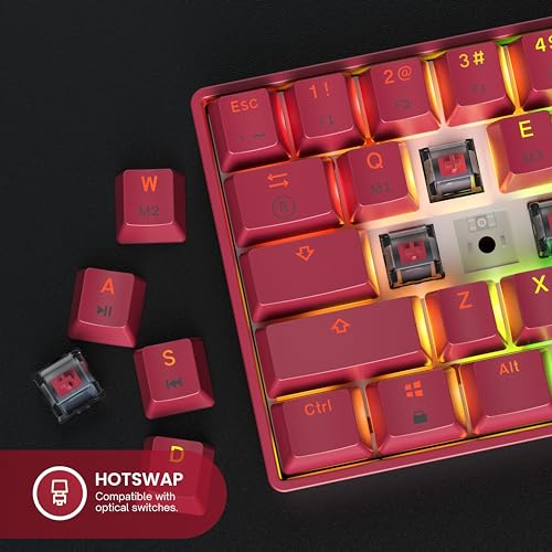 Image of HK GAMING GK61 60% v3 | Hotswap Mechanical Gaming Keyboard | 61 Keys Multi Color RGB LED Backlit for PC /Mac Gamer | US Layout (Pink, Gateron Optical Red)