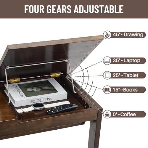 Image of Uniclinens C Shaped End Table for Couch, Rolling Side Table with Wheels Adjustable, Solid Wood TV Sofa Arm Eating Tray Table for Multi-Purpose, Small Coffee Table Living Room Bedroom, Walnut