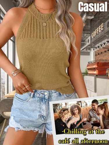 Image of ChiaoLezhee Women's Summer Knit Tank Tops, Racerback High Neck Lightweight Sweater Vest, Dressy Casual Outfits