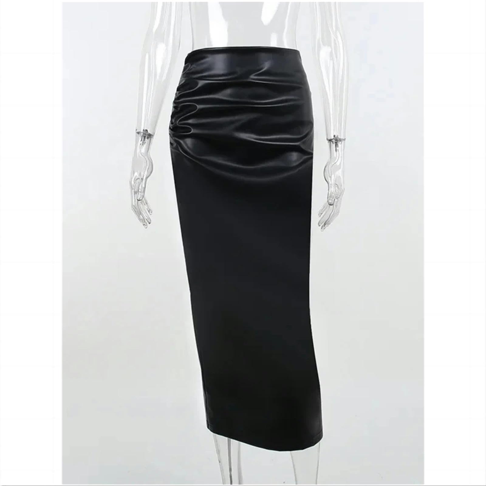 Gonna Lunga Donna Estate Scapa di Gonna in Pelle Nera dell'Autunno Primaverile Gonna Lunga Gonna con Gonna Midi con Vita Alta-Nero-M