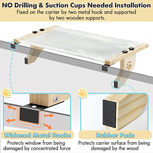 Amosijoy Cat Sill Window Perch Sturdy Cat Hammock Window Seat With Wood & Metal Frame For Large Cats, Easy To Adjust Cat Bed For Windowsill, Bedside, Drawer And Cabinet (24.4''-White Plush) #TOP3