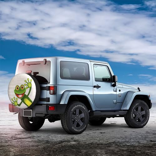 Image of Frog Wood Texture Spare Tire Cover for Rv SUV Trailer Truck- Funny Cute Decor Tire Cover Polyester Wheel Covers Universal Fit for Outdoor Camper Travel,17 inch
