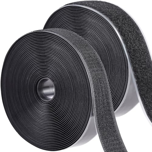 Image of ECOHomes (33 FT x 1 Inch) Strips with Adhesive for Fabric, Black | No Sew, Stick On for Fabric, Sticky Back for Clothes, Curtains, Heavy Duty, Double Sided Hook and Loop Hem Tape Fasteners