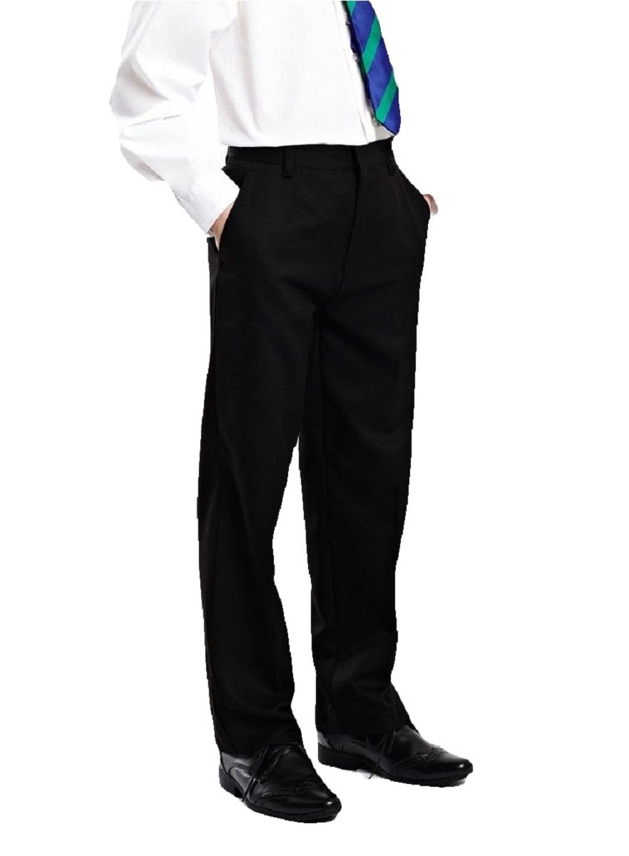 Boys Slim Leg School Trousers Adjustable Waist Black Charcoal Grey Ages 2 3 4 5 6 7 8 9 10 11 12 13 14 15 16