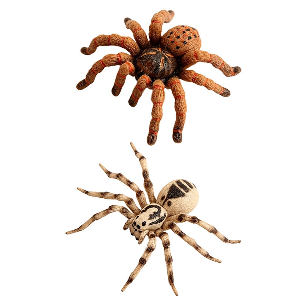 Jehoshaphat Aurichalceous 2Pcs Realistic Fake Spiders Assorted Color Pvc Simulation Spiders Halloween Prank Props Indoor Outdoor Wall Ornaments Collectible Decor For Household Space Layout
