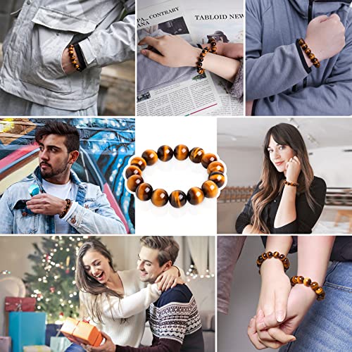 Vicsoon Handmade Bracelets, 14Mm Natural Yellow Tiger's Eye Bracelet For Men Women, Passion Bead Bracele For Enhance Resistance, Luck And Happiness Crystal Jewelry Stretch Stones Bracelets For Gift #TOP7
