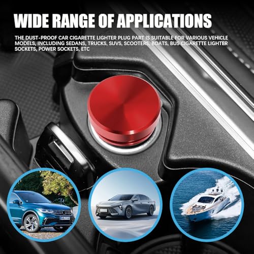 Image of 2PCS Universal Car Cigarette Lighter Plug Cover, Power Outlet Cap, Waterproof Dustproof Aluminum Cigarette Lighter Socket Cover Cap, Car Decoration for Vehicles with 12V Power Source (Red)