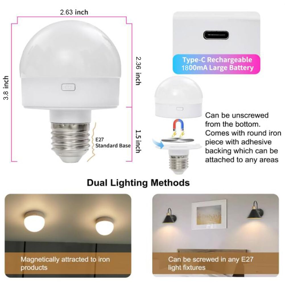 Żarówka LED E27 RGB z pilotem zdalnego sterowania, żarówka akumulatorowa USB 4W z timerem, inteligentna żarówka 15 kolorów + 3 temperatury barwowe, żarówka awaryjna ze zdejmowanym uchwytem na żarówkę