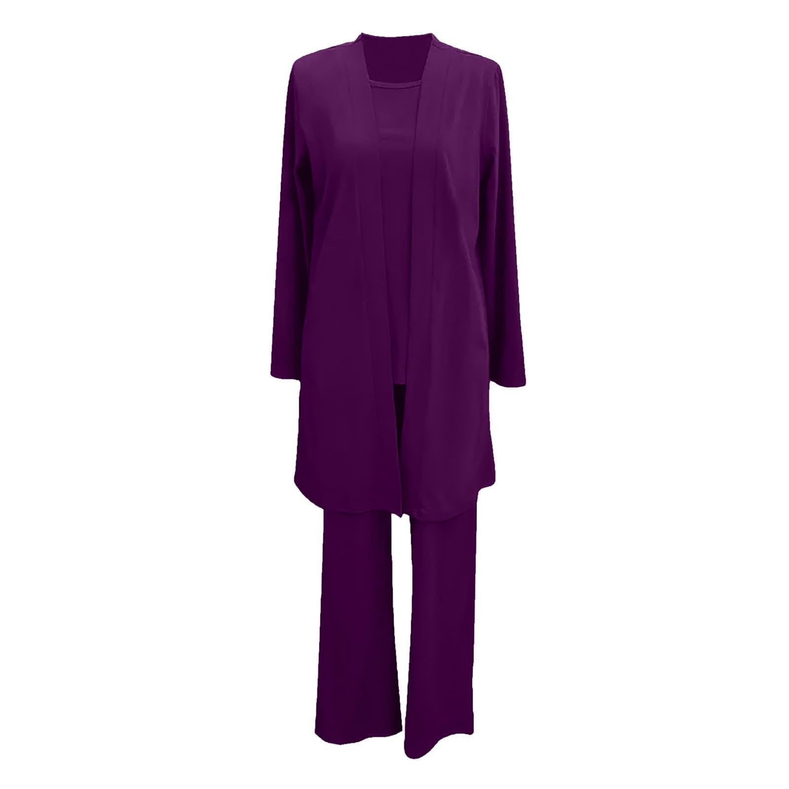 Conjuntos de Trajes de 3 Piezas de Gasa para Mujer Trajes de pantalón de Pierna Ancha Formales sólidos Trajes de pantalón Elegantes para Invitados de Boda
