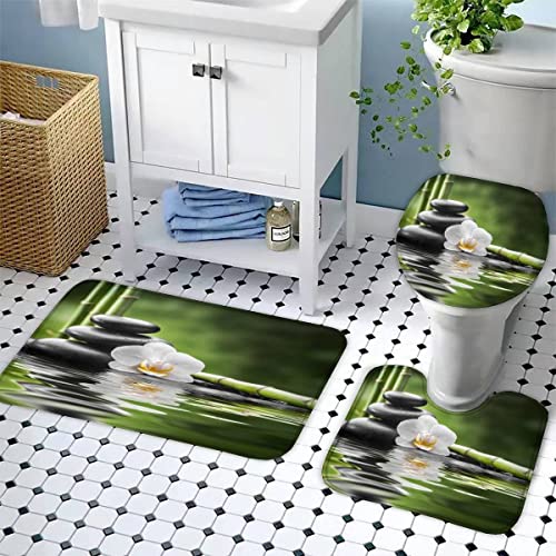 Zifarm Badezimmer Badematte 40x60 cm Stein Zen rutschfeste 3 Teiliges Set 3D Drucken Grün Bambus Orchidee Mikrofaser… – Bild 6