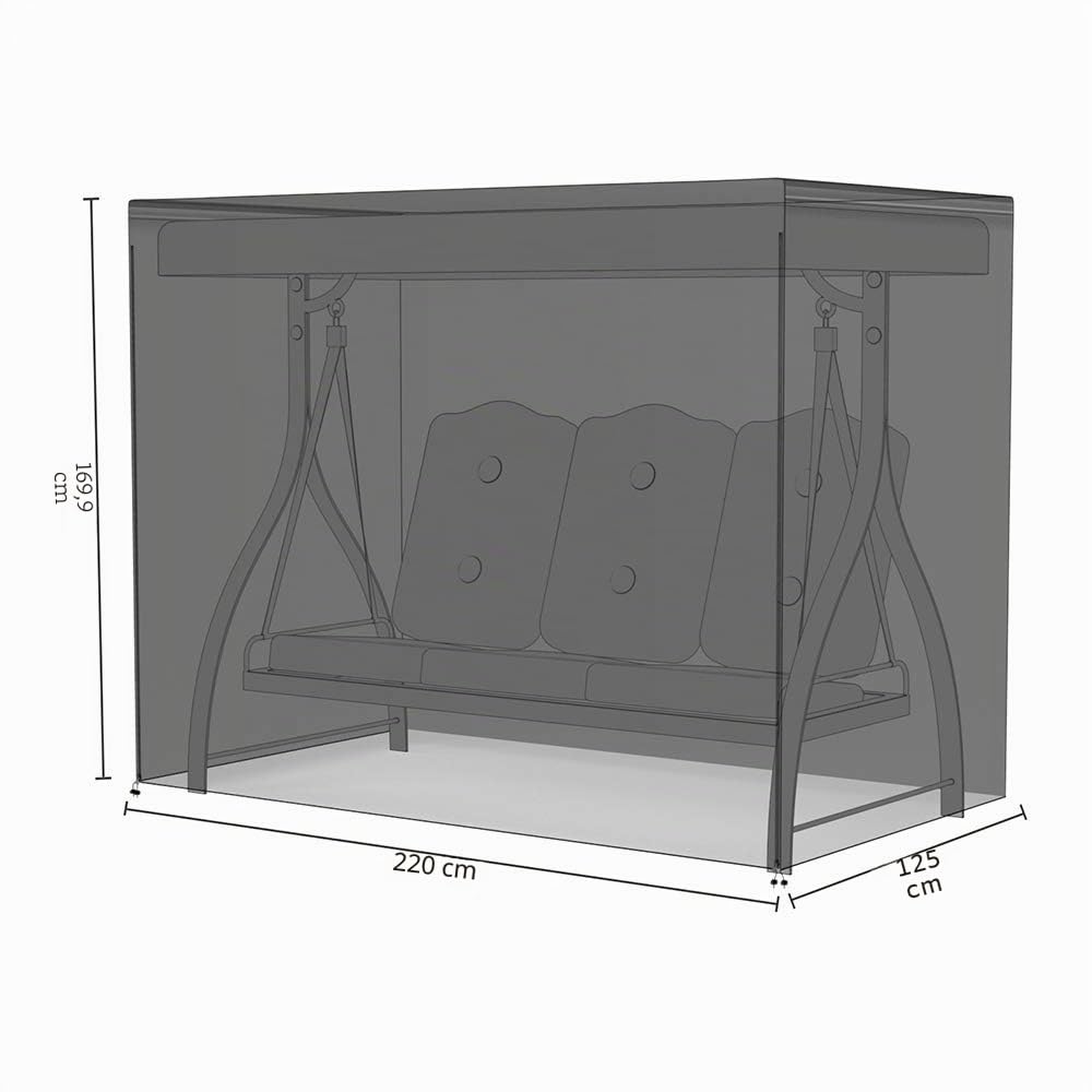 Copri dondolo impermeabile per dondolo da giardino a 3 posti, in poliestere nero, completamente resistente alle intemperie, 170 x 125 x 220 cm