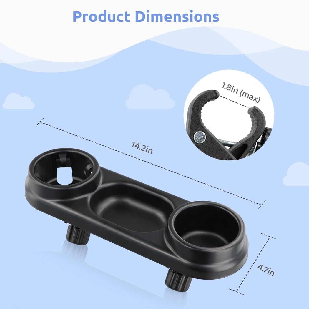 Plateau snack pour poussette, accessoire 3 en 1 avec porte-gobelet, organisateur multifonction avec clip amovible à prise ferme pour poussettes à guidon plat