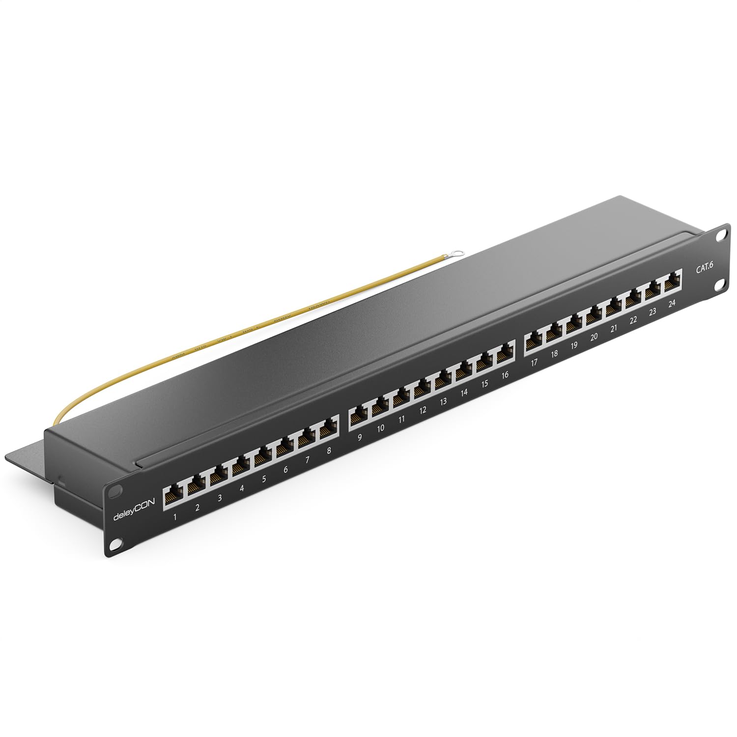 deleyCON CAT6 Patch Panel El Panel de Corrección 24 Puertos Escritorio 19" Pulgadas el Montaje en Rack Ensamblaje del Servidor 24x RJ45 Blindado TIA568A TIA568B - Negro