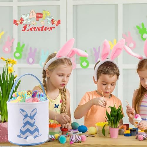 Image of 3 Pack Easter Bunny Baskets,Canvas Personalized Easter Bunny Baskets Bucket Tote Gifts Bags,Easter Egg Hunt Easter Party Favors Decoration Toys for Girls Boys (3 Pack)