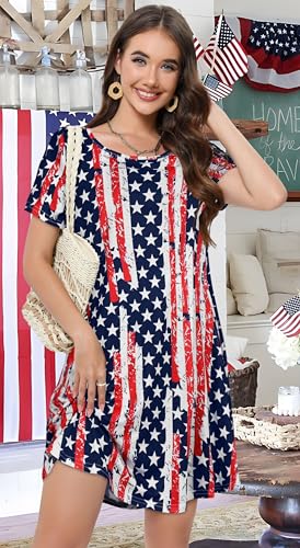 Image of Summer Dresses for Women Casual Tshirt Short Sleeve Floral Sundress Beach Cover Ups with Pockets 2026