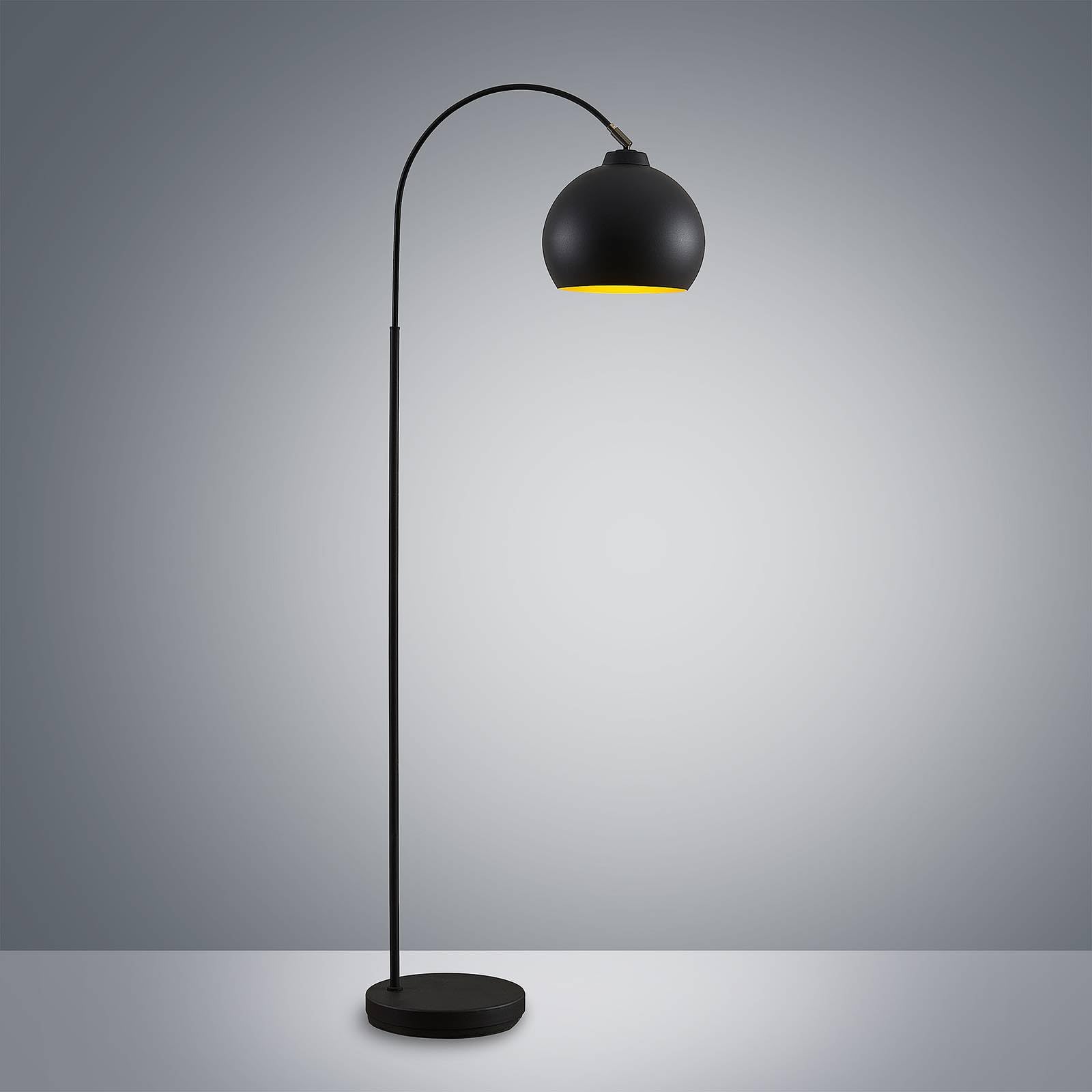 Lindby Stehlampe Metall schwarz gold, Bogenlampe mit Fußschalter 1x E27, Leselampe Standlampe Wohnzimmer, Stehleuchte Wohnzimmerlampe, Standleuchte