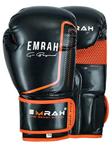 EMRAH ESV-300 Gants de Boxe Muay Thai Formation Cuir Cacher Sac de Boxe Sparring Mitaines Kickboxing Combats (Orange, 14 oz)
