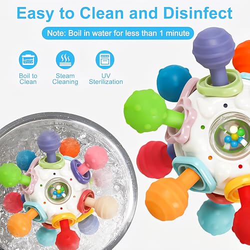 Image of Brand Conquer Silicone Baby Teether Ball Toy, BPA-Free Sensory Teething Toy for 3+ Months, Soft Chewable Textured Teether with Rattle, Colorful Grasping &Development Toy for Infants and Toddlers(White)