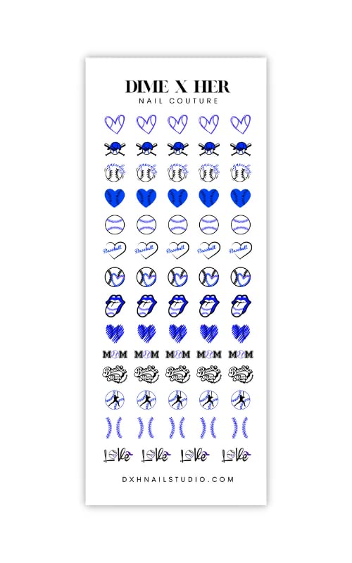Baseball Stitch Nail Decals Baseball Mom Softball Nail Art Water Transfer Sticker (Blue), Clear,blue,colorful
