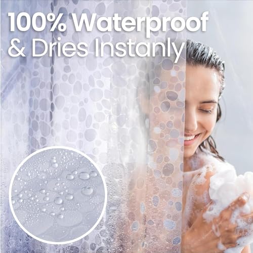 Image of Kuber Industries AC Curtain|PVC Door Window Curtain|Curtains for Door|Curtain for Bathroom|Window Blackout Curtain|Shower Curtain with 8 Rings|7 Feet|Stone Print|Pack of 6|Transparent
