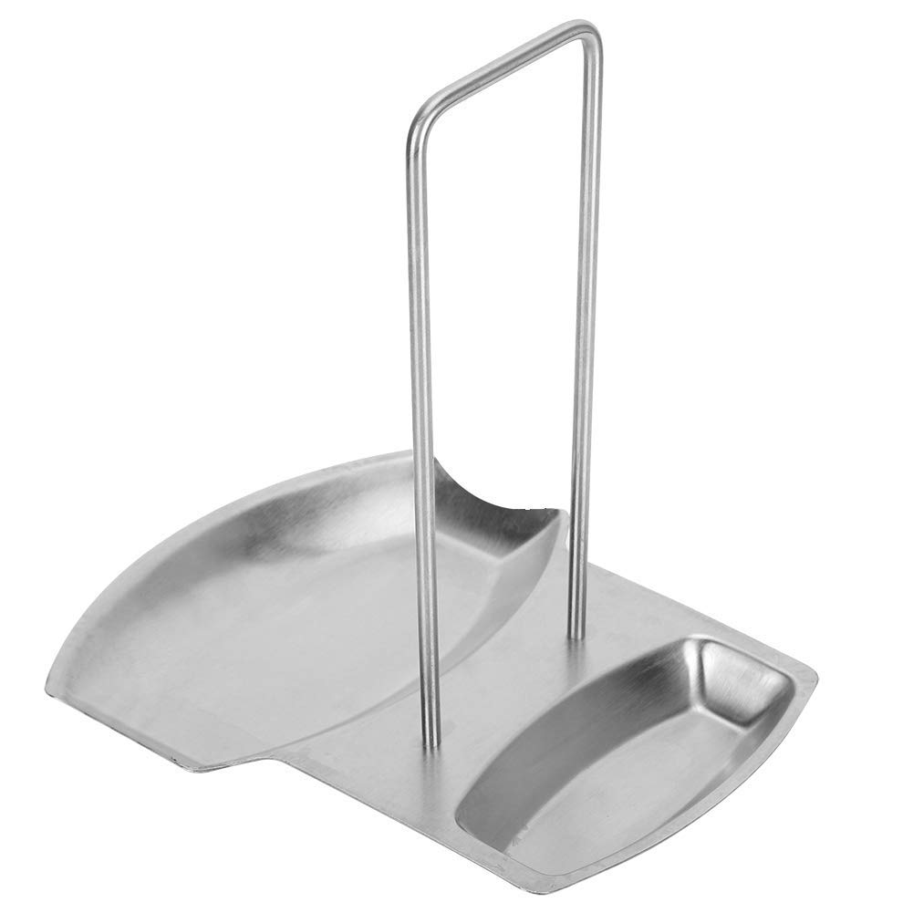 Herchr Silver Lid And Spoon Rest, Stainless Steel Pot Lid Holder Stove Organizer Kitchen Utensils Holder