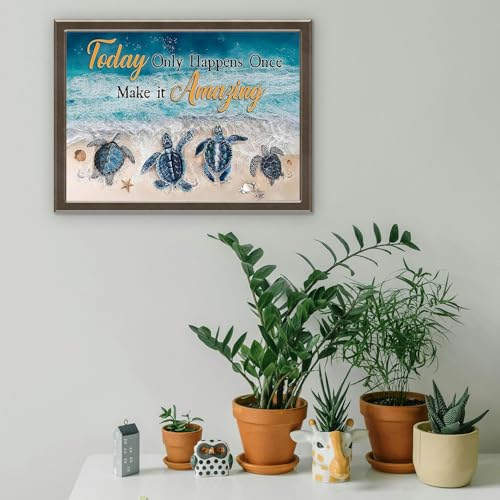 Image of MjhRcll Sea Turtle Stamped Cross Stitch Kits,Cross Stitch Ornament Kits for Adults Beginners, Counted Embroidery Needlepoint Kits Home Decor 12x16 Inch