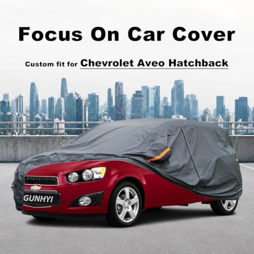 Image of GUNHYI Premium Car Cover Custom Fit Chevrolet Aveo Hatchback, 16 Layers Heavy Duty Car Cover Waterproof All Weather with Zipper Door for Sun Rain Snow Dust Uv Protection