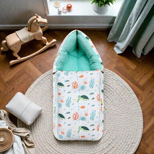 Image of NEW COMERS 3 in 1 Carry Nest Portable Cushion Bed with Waffle Texture Soft 100% Pure Muslin Padding Lightweight Travel Friendly Multi-Use Carry Wrap with Secure Support Design | Unisex Carry Bag Nest