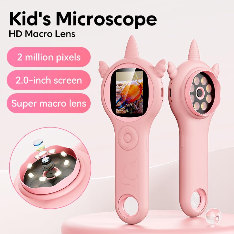 Microscopio para niños – Mini microscopio digital para niños, juguetes educativos de ciencia, regalos de cumpleaños de Navidad para niñas y niños de 3, 4, 5, 6, 7, 8, 10 años (rosa) 8