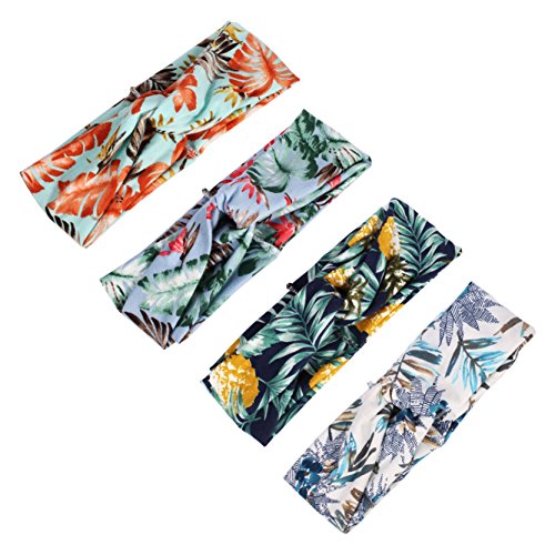 Amoretu 4 Pack Women Boho Headband Elastic Fashion Tropical Turban Twisted Hair Headbands