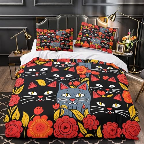 Parure de lit chat 3D king en microfine premium avec fermeture éclair