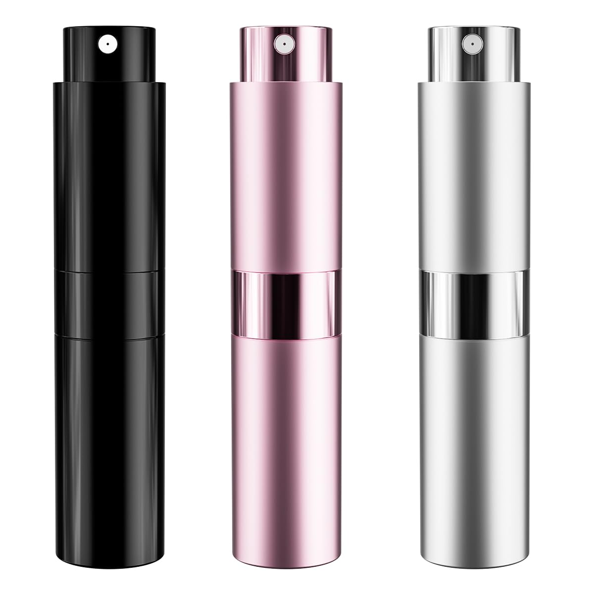 IKSKEY Perfume Travel Refillable Bottle 3Pcs 8ML Portable Atomizer Spray Gifts for Traveling Toiletries Accessories (Black, Pink,Silver)
