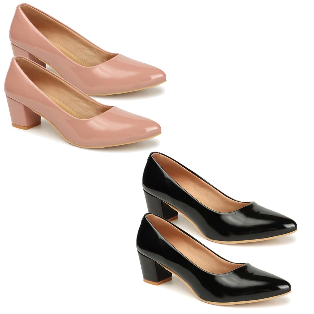 Women Block Heel Pumps Combo of 2 | Comfortable Office Wear Heels-image-40