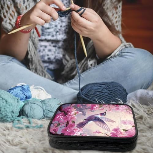 Image of Crochet Hook Case Pink Hummingbird Crochet Hook Holder Portable Crochet Hook Storage Bag with Web Pockets Suitable for Crochet Needles /Knitting Accessories