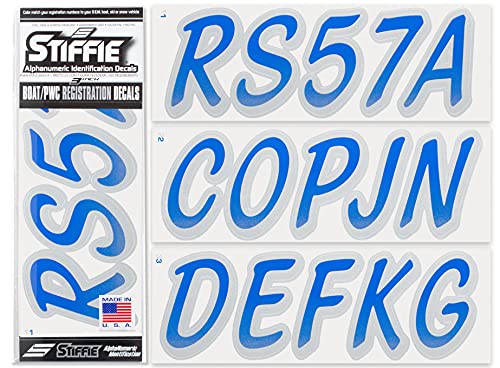 Image of STIFFIE Whipline Blue /Silver 3 inch Boat & PWC Registration Decals • Numbers Letters Stickers
