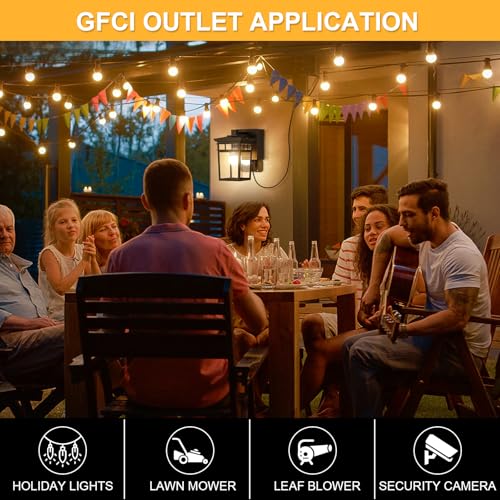 Image of Porch Light with GFCI Outlet Built in, Dusk to Dawn Outdoor Lighting with Outlet, Waterproof Anti-Rust Alunmium Exterior Wall Mount Fixture, Outside Light for House Garage Front Door, Bulb Included
