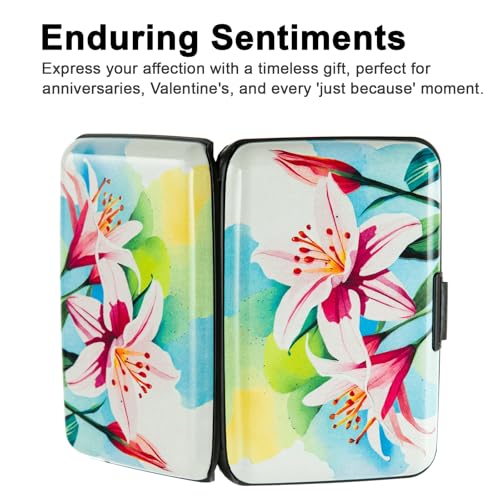 Image of Credit Card Holder, Metal Card Wallet RFID Blocking Mini Slim Aluminum Business Hard Card Case for Women Men (Watercolor Lilies)