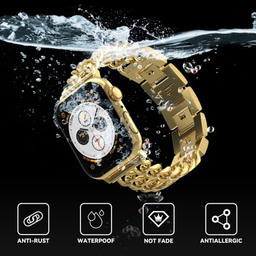 Image of Gold Watch Bands for Women Compatible with Apple Watch Band 38mm 40mm 41mm 42mm 44mm 45mm 46mm 49mm Adjustable Metal Band Cowboy Steel Chain Bracelet for iWatch Series1 /2 /3 /4 /5 /6 /7 /8 /9 /10 /11 /SE