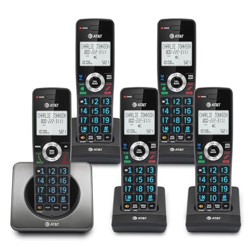 Image of AT&T GL2101-5 DECT 6.0 5-Handset Cordless Phone, Graphite & Black | Call Block, Caller ID, Full-Duplex Handset Speakerphone, 2 inch White Backlit Display, Lighted Keypad