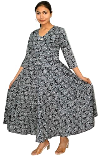 Image of JAIPUR HAND BLOCK Sleeveless Cotton A Line Dress|Gown with Jacket S63