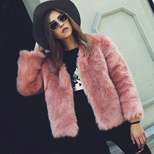 VLUNT Mujer Abrigo de Pelo Chaqueta Invierno Abrigo de Piel Sintética de Fox Chaqueta Fur Coa Winter Fur Jacket (Rosa)