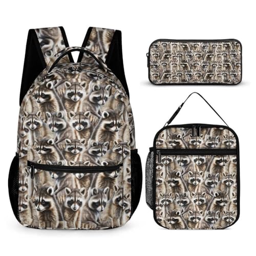 Raccoon School Backpack for Kids Girls Boys, 16 Inch Raccoons Bookbag, School Backpack for Students Children