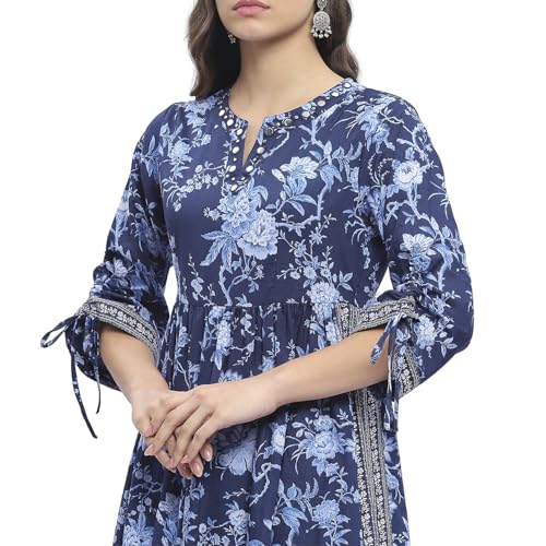 Image of BIBA Women Cotton Gathered Printed Suit Set