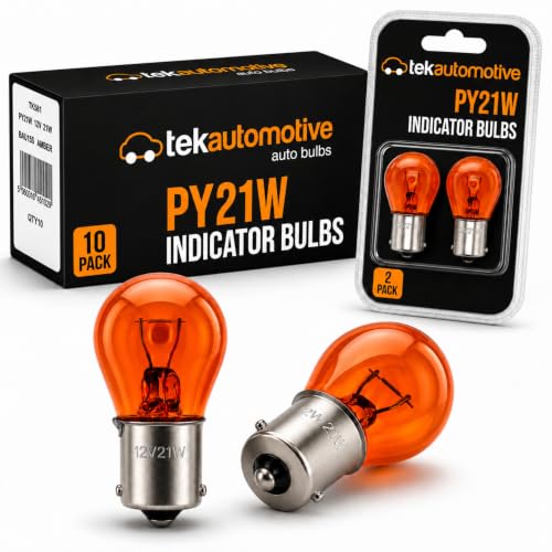 Tek Automotive 581 PY21W Indicator Bulbs 12V 21W BAU15S E-Marked Road Legal Amber Offset Pin Twin Pack