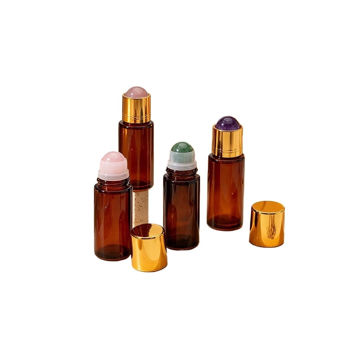 Palut 1Pc Gemstone Roller Ball Bottle,Refillable Amber Glass Essential Oil Perfume Dispenser Elegant Home Ornament