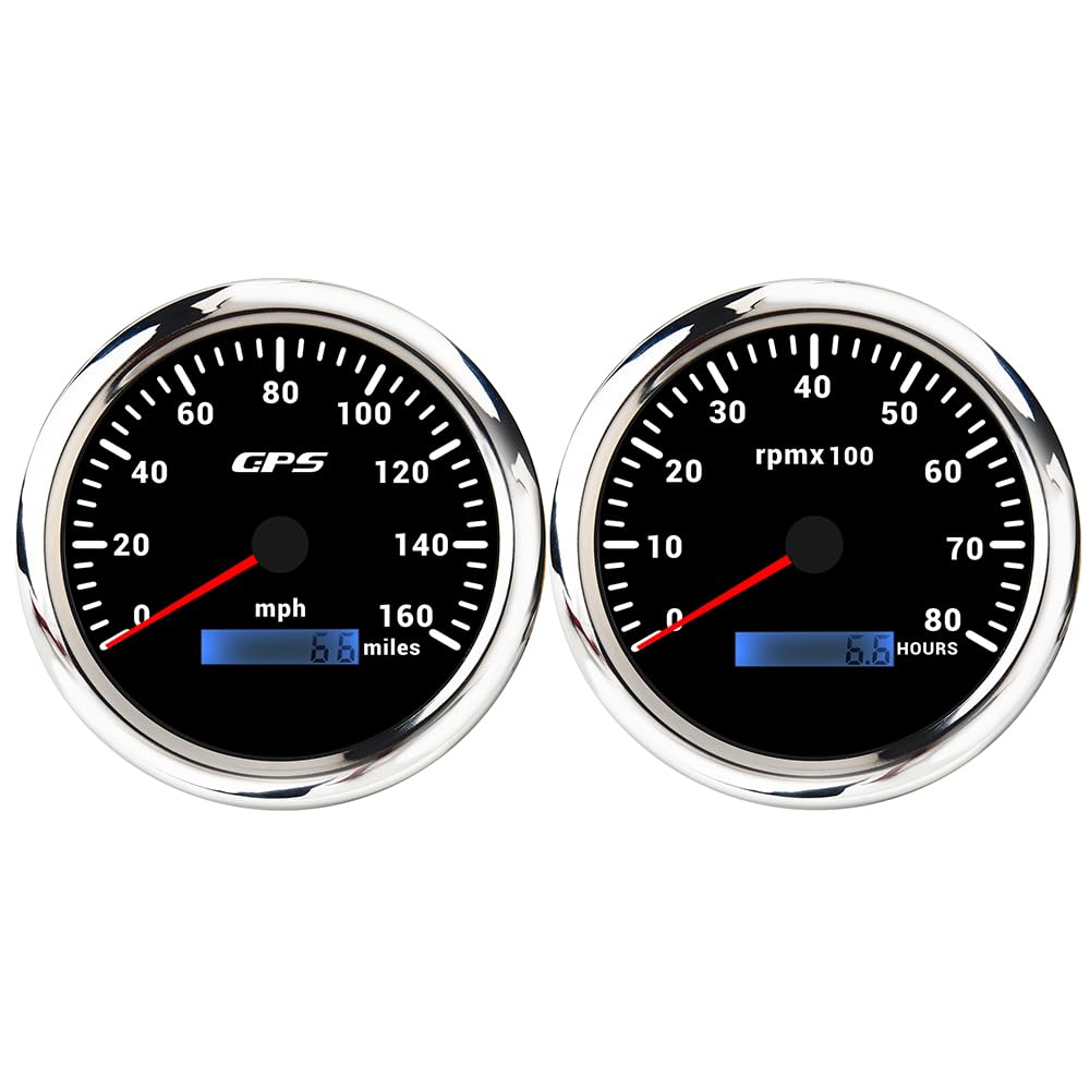 ELING Compte-tours GPS 110 mm 0-160 MPH avec affichage de la vitesse 0-8000 tr/min avec rétroéclairage 7 couleurs 12 V 24 V pour course automobile