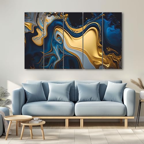 Image of The Castle Decor Marble abstract painting with frame 5 Big Size (27x48) Wall Art for living room,Bedroom,Drawing room,Hotels-Wooden Framed-Digital Painting
