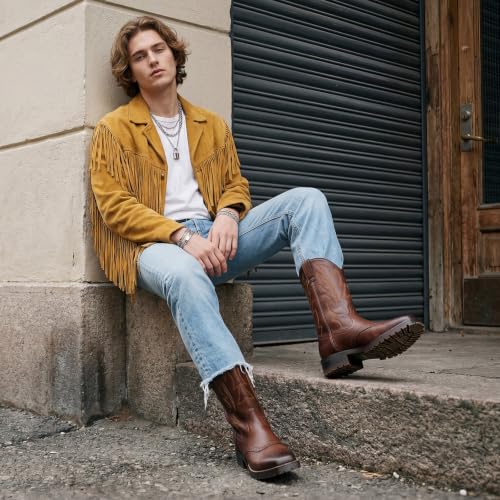 Image of Rollda Cowboy Boots for Men Western Boots Men's Square Toe Chunky Heel Mid-Calf Boots Classic Embroidered Pull On Boots